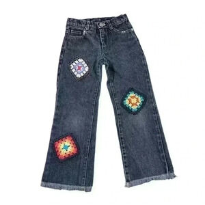 Flowers by Zoe Girl's Jeans With Crochet Patches and Raw Hem SIZE-4